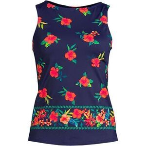 Land’s End Plus Standard size high neck modest tankini navy tropical Various